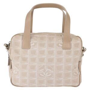 Chanel Travel Line Convertible Satchel Nylon Beige Canvas Handbag (Pre-Owned)